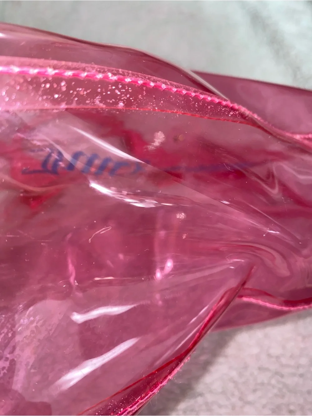 Juicy Couture Pink Clear PVC Tote Bag Blue Logo Beach Pool Shopper y2k